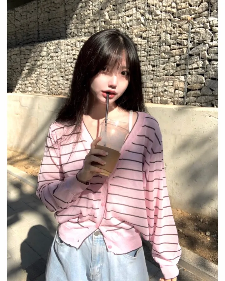 🍓크림딸기 스트라이프 단가라 여름 시스루 가디건 -4col 상세 이미지 9