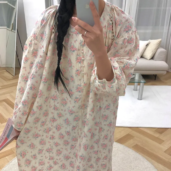 [❤️당일/55~88❤️] 플라워 원피스잠옷 요루면 홈웨어  공주풍 롱드레스 상세 이미지 11