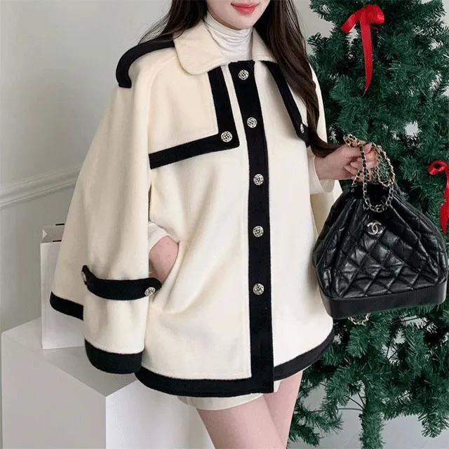 [겨울아우터✨] 클래식 케이프코트 / 숏코트 모직코트 망토자켓 망토코트 연말룩 오버핏자켓 점퍼 겨울자켓 겨울점퍼 아우터 수입의류 배색자켓 핸드메이드코트 울코트 핸드메이드코트 밍크코트 퍼코트 퍼자켓 후리스 뽀글이 숏패딩 경량패딩 무스탕 양털코트 크리스마스 상세 이미지 2