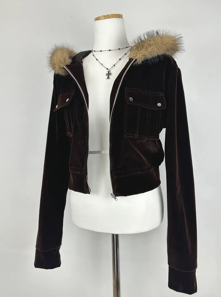 velvet fur hood  jacket- 벨벳 퍼 후드 자켓 2color (힙, 스트릿, 유니크, 크롭, y2k, 빈티지, 퍼, 집업, 후드집업) 상세 이미지 29