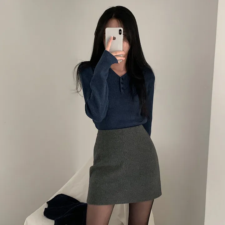 [4계절필수 디자인/연그레이 당일출고✨] 자체제작 #크치Made 젤리 버튼 트임 브이넥 골지 겨울 니트 긴팔티셔츠 - nt 상세 이미지 88