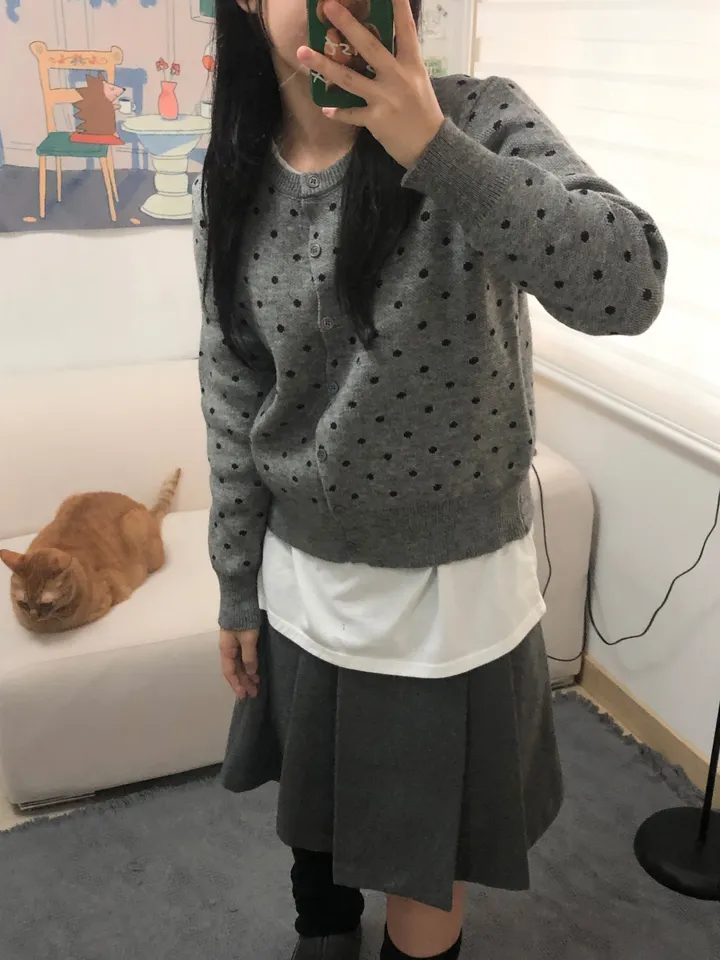도트 라운드 니트 가디건 3color 상세 이미지 23