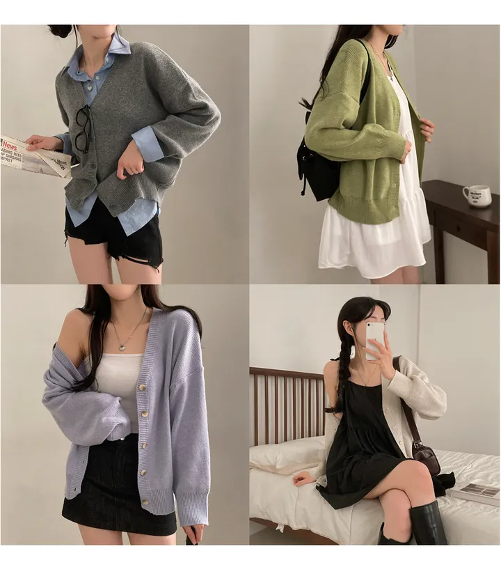[봄가디건*.*] 여리만능 브이넥 오버핏 베이직 긴팔 니트 가디건 상세 이미지 1