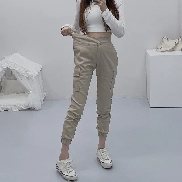 *당일배송!*[핏보장/단독제작]투버튼 올데이 사계절 하이웨스트 뒷밴딩 카고포켓 슬림 조거팬츠 상세 이미지 20