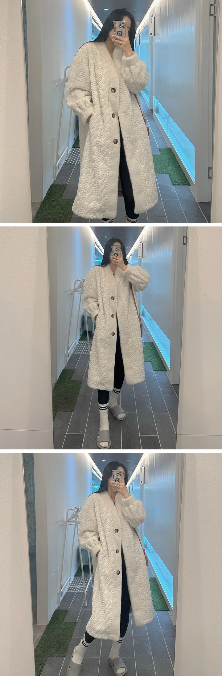 루티 밍크 털 꽈배기 퍼 노카라 오버핏 롱 가디건 코트 자켓 상세 이미지 8