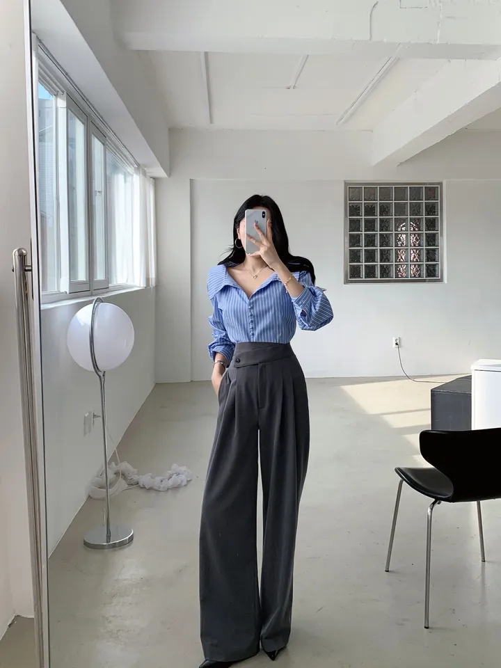 [ SET추천 / 시크페미닌 ] 제이 지퍼 스모크밴딩 크롭 탑 + 슬랙스 투피스 세트 별도구매 오피스룩 하객룩 상세 이미지 14