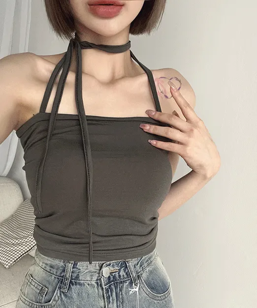 당일발송 [힙한무드] y2k 레이어드 스트랩 홀터 리본 초커 끈나시 홀터넥나시 튜브탑 스트랩나시 크롭나시 탑나시 여름나시 9color