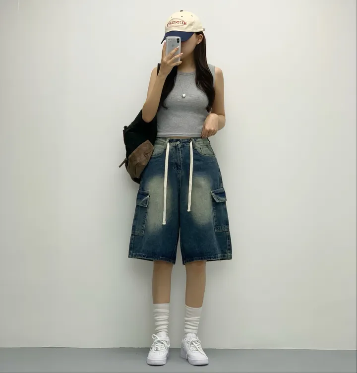 [인생버뮤다/~XL/5부기장] 버블 빈티지 워싱스트링 카고 버뮤다팬츠 5부 데님팬츠 청반바지 숏팬츠 여름팬츠 선데이이브닝 상세 이미지 30