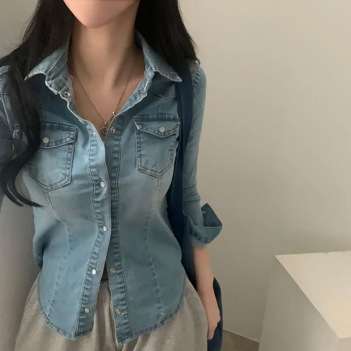 [S,M,L] 데님라인 슬림 워싱 똑딱이 데님 청자켓/셔츠남방 - 3color 상세 이미지 15