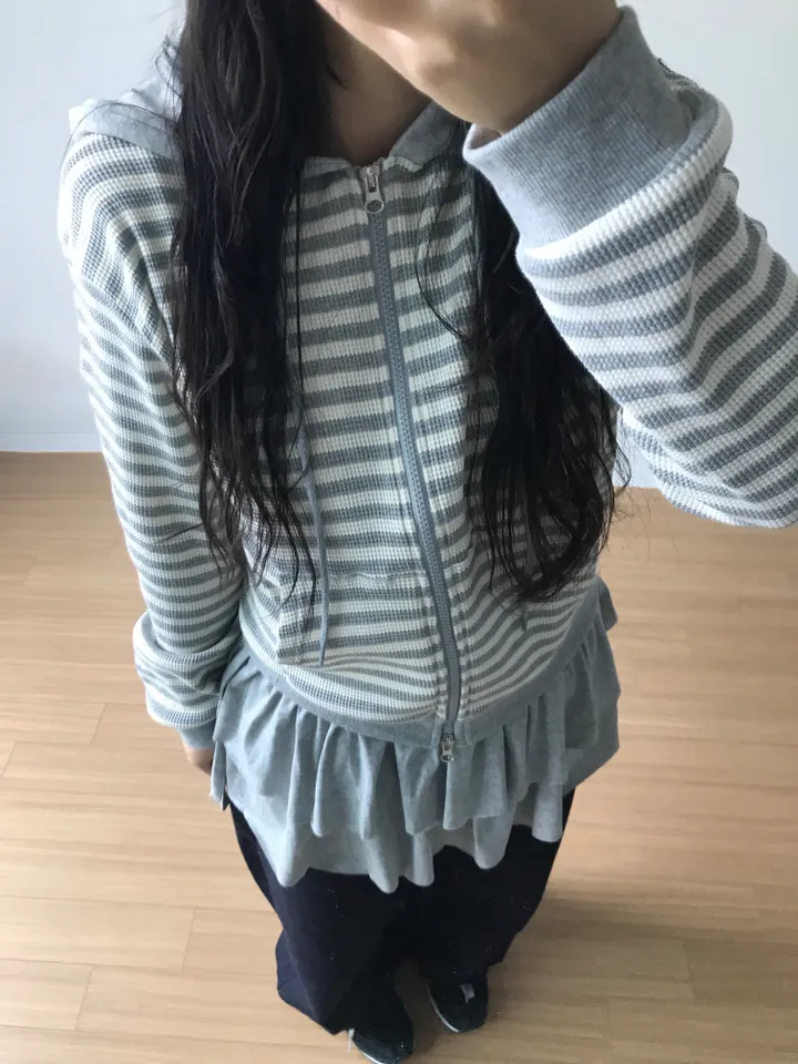 [투웨이/강추] 스트라이프 반크롭 후드집업 상세 이미지 26