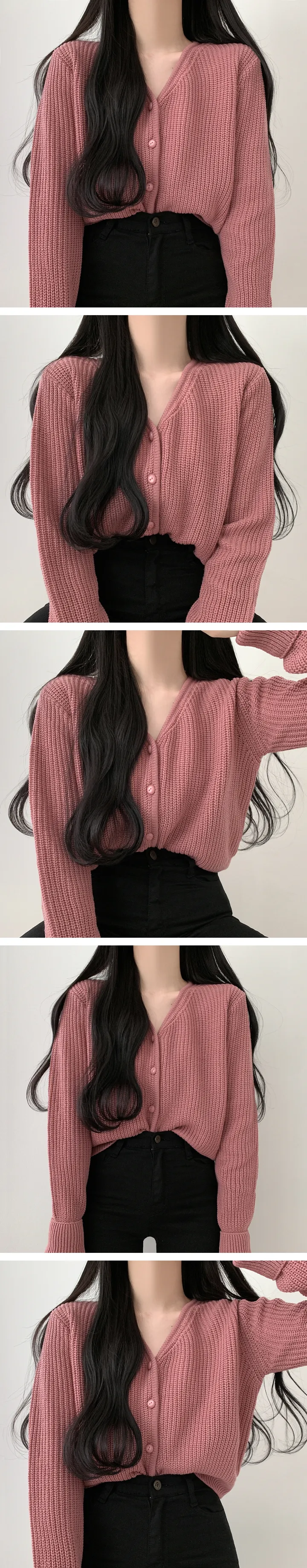 구슬단추 브이넥 긴팔가디건 [6color] 상세 이미지 2