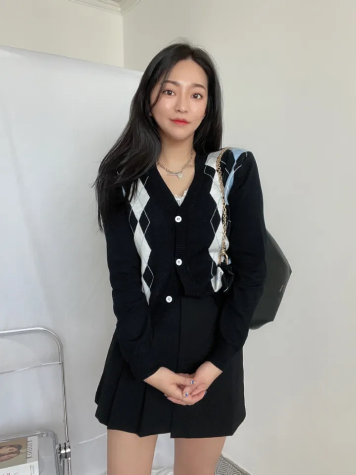 🚀빈티지 아가일  패턴 니트 가디건 1color 상세 이미지 2