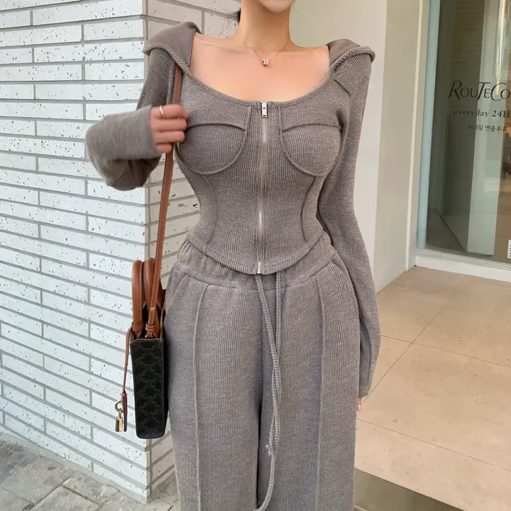 #-3kg!! [군살꽉! ver.2] 볼륨업 라운드 절개 투웨이 후드집업 트레이닝세트 슬림핏트레이닝 허얇골넓 상세 이미지 10