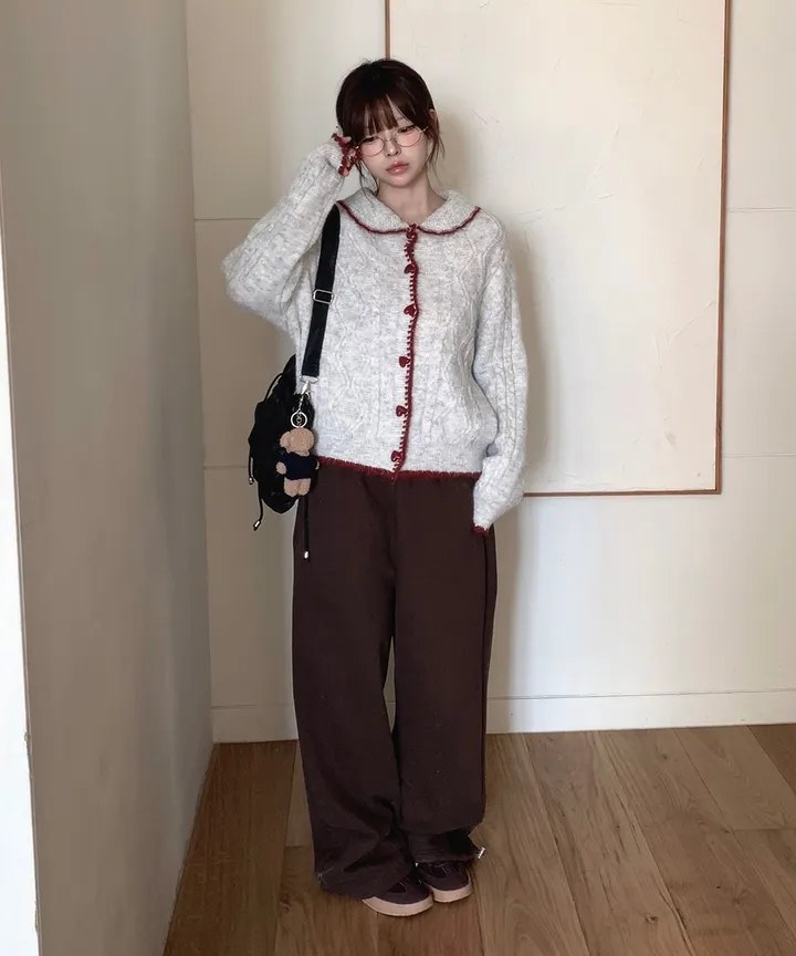 [MD추천✨러블리] 우토 하트 단추 카라 배색 니트 가디건 봄 가을 / 니트가디건 가디건 봄가디건 아우터 바람막이 청자켓 뮤잉 상세 이미지 10