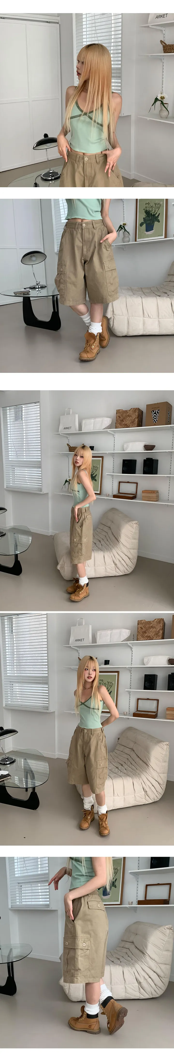 카멜 빈티지 카고 버뮤다 팬츠-2color 상세 이미지 8