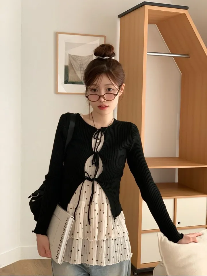 [리본스트랩ෆ허리쏘옥ෆ부드러워요]리제 여리 슬림핏 리본 트임 골지 니트 가디건 3color 상세 이미지 34