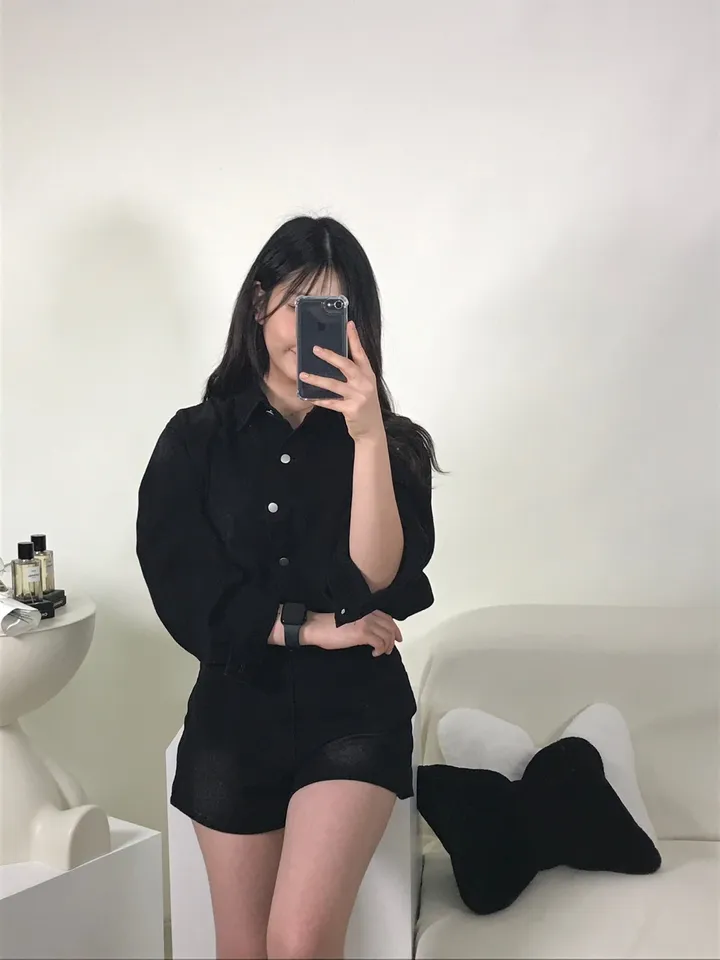 [S,M] 데님 워싱 루즈핏 셔츠+반바지 set 상세 이미지 3