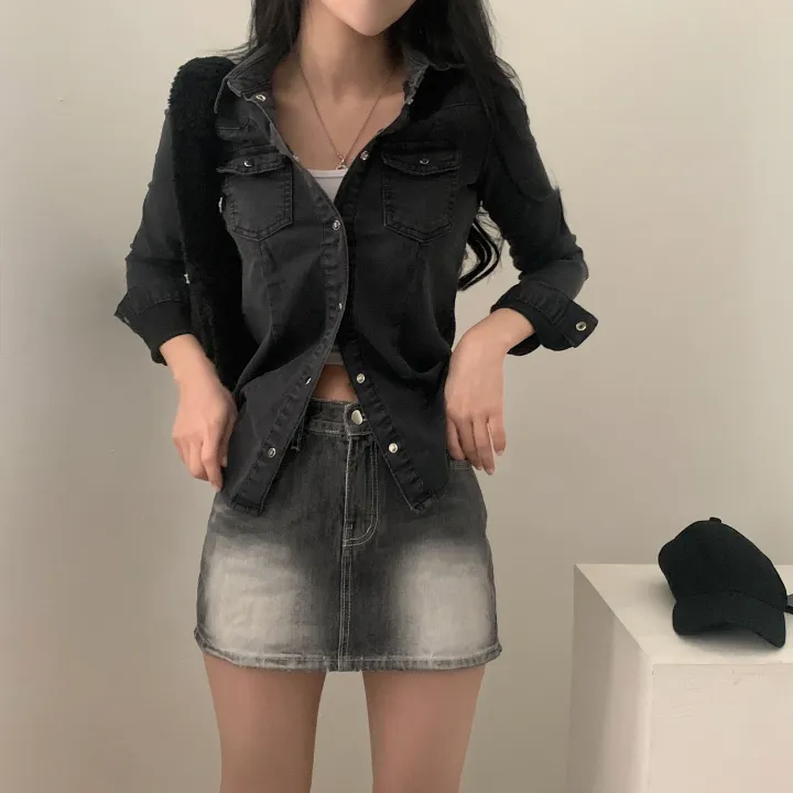 [S,M,L] 데님라인 슬림 워싱 똑딱이 데님 청자켓/셔츠남방 - 3color 상세 이미지 33