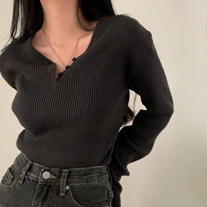 [4계절필수 디자인/연그레이 당일출고✨] 자체제작 #크치Made 젤리 버튼 트임 브이넥 골지 겨울 니트 긴팔티셔츠 - nt 상세 이미지 119