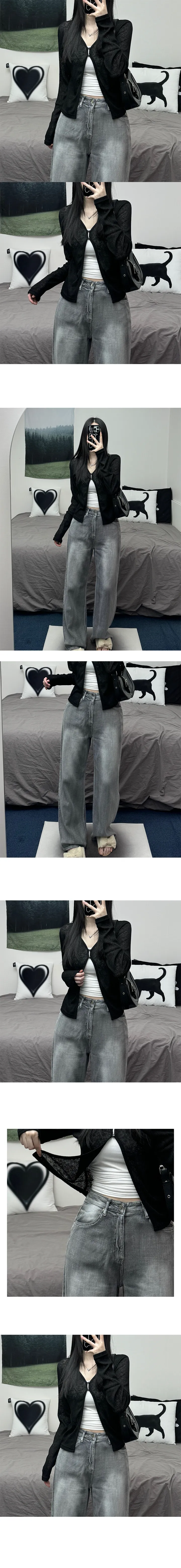 [살탐방지/여리여리 끝판왕] see-through two- button slit long-sleeved cardigan 시스루 투버튼 트임 긴팔 가디건 상세 이미지 6
