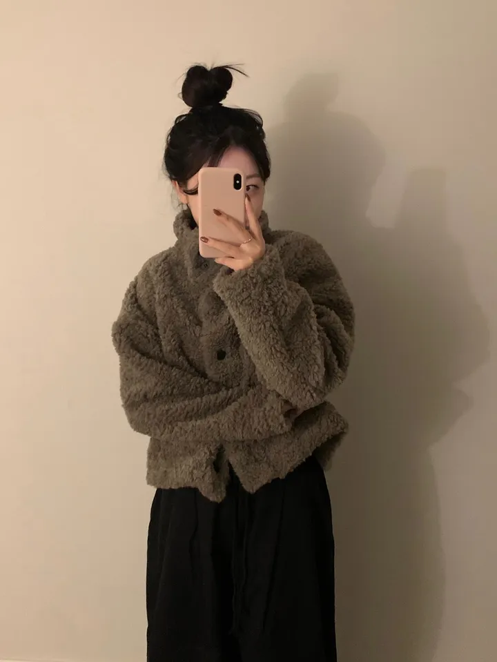 [문의폭주🐻] 베어 버튼 뽀글이 퍼 숏코트 자켓 / 누빔 코트 자켓 - 3color 상세 이미지 13