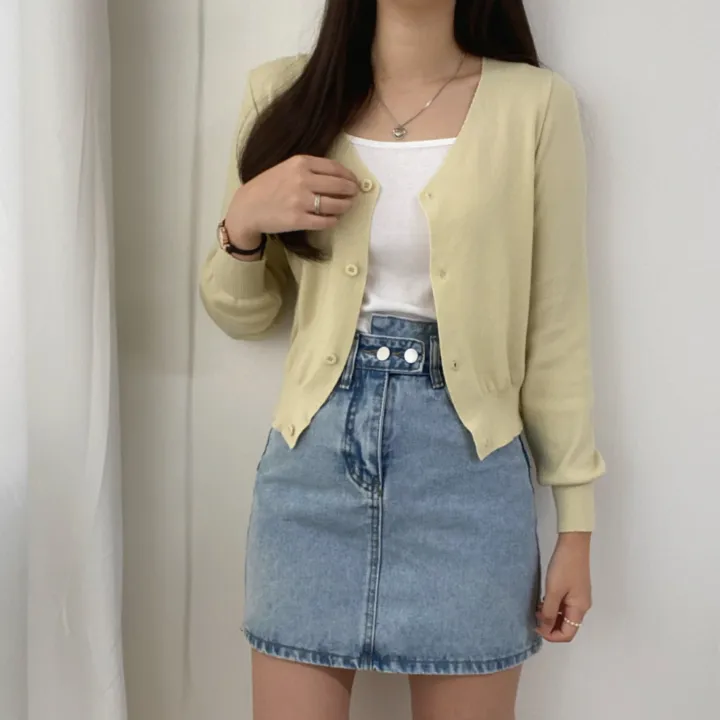 (데일리)소프트 기본 긴팔 니트 크롭 브이넥 가디건 5color 상세 이미지 11