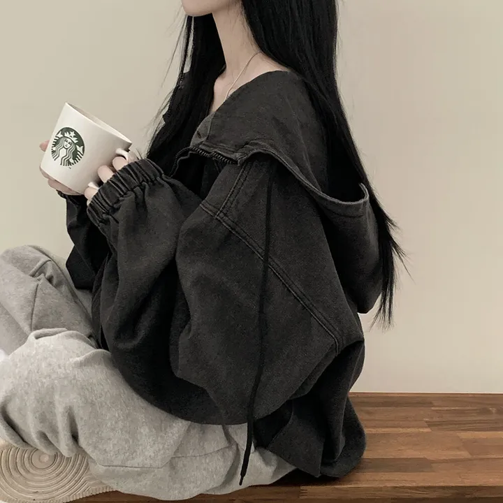 [남여공용/왕오버핏] 데님 투웨이 빅후드 오버핏 워싱 벌룬 청자켓 점퍼 연청 흑청 상세 이미지 13