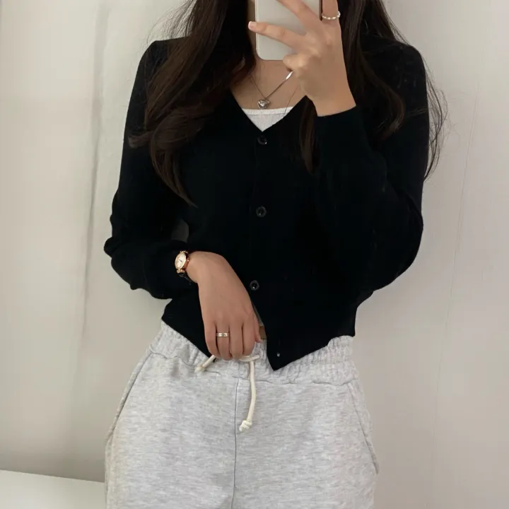 (데일리)소프트 기본 긴팔 니트 크롭 브이넥 가디건 5color 상세 이미지 43