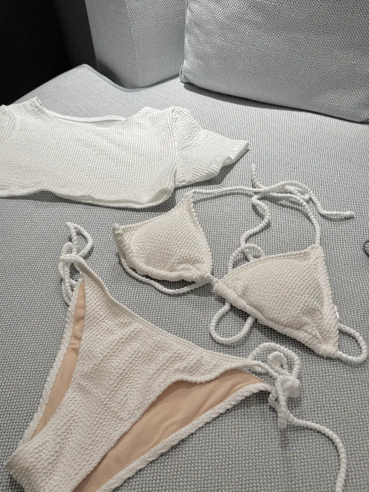 [핫걸👙] 글램 3PCS 세트 크롭 반팔 커버업 비키니 수영복 상세 이미지 9