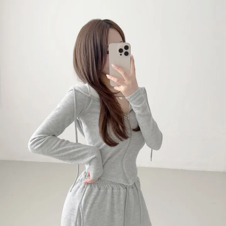 [고퀄/부드러워요] Y존 부각없는, 옆트임 밑단 브이 컷팅 크롭 후드집업 + 하이웨스트 밴딩 와이드팬츠 트레이닝 세트 허리잘록 봄가을 투피스 츄리닝 상하의 셋업 (3color) 상세 이미지 20