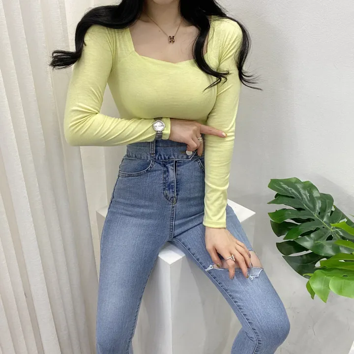 🚀당일발송🚀[묶음할인/기본템] 봄 가을 알프 셀리 스퀘어넥 긴팔 티셔츠 이너티 상세 이미지 32