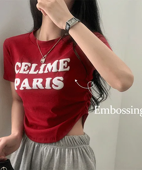 [베스트재진행✨/옆셔링!] 엠보 셔링 레터링 반팔티셔츠 - 6color