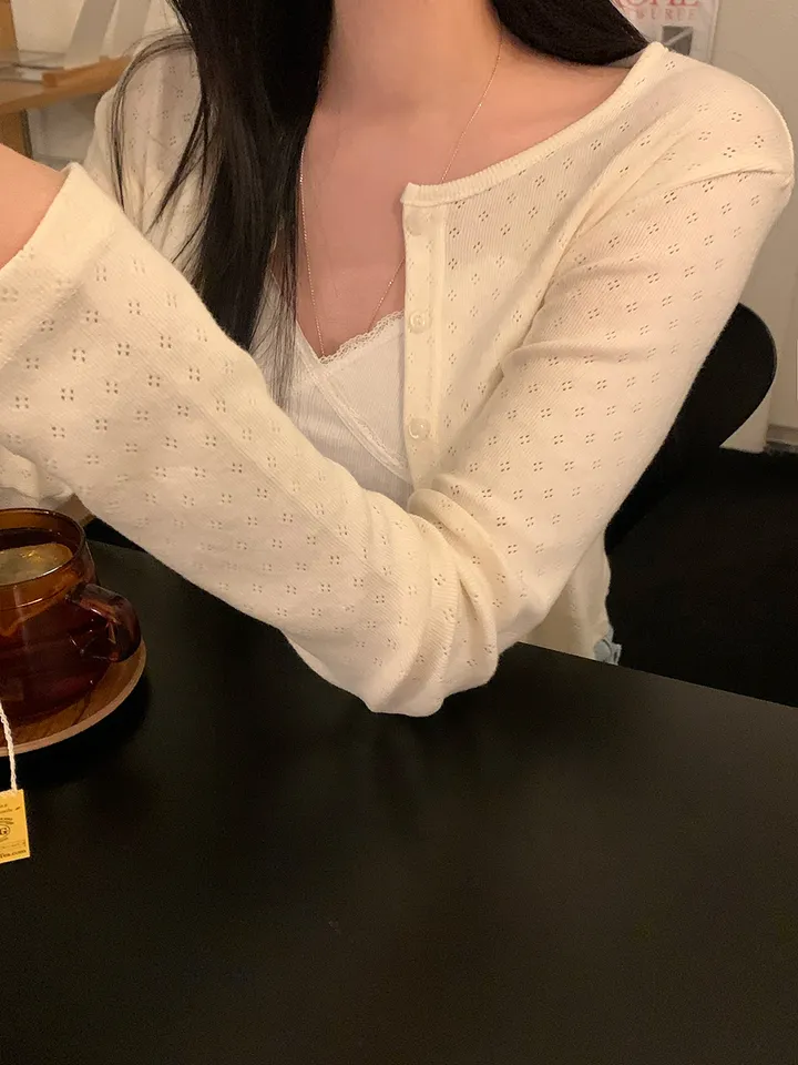 [ 3천장돌파 ] 펀칭가디건 크롭 라운드 가디건 루즈핏 레드가디건 빨간가디건 라운드넥가디건 빈티지가디건 상세 이미지 25