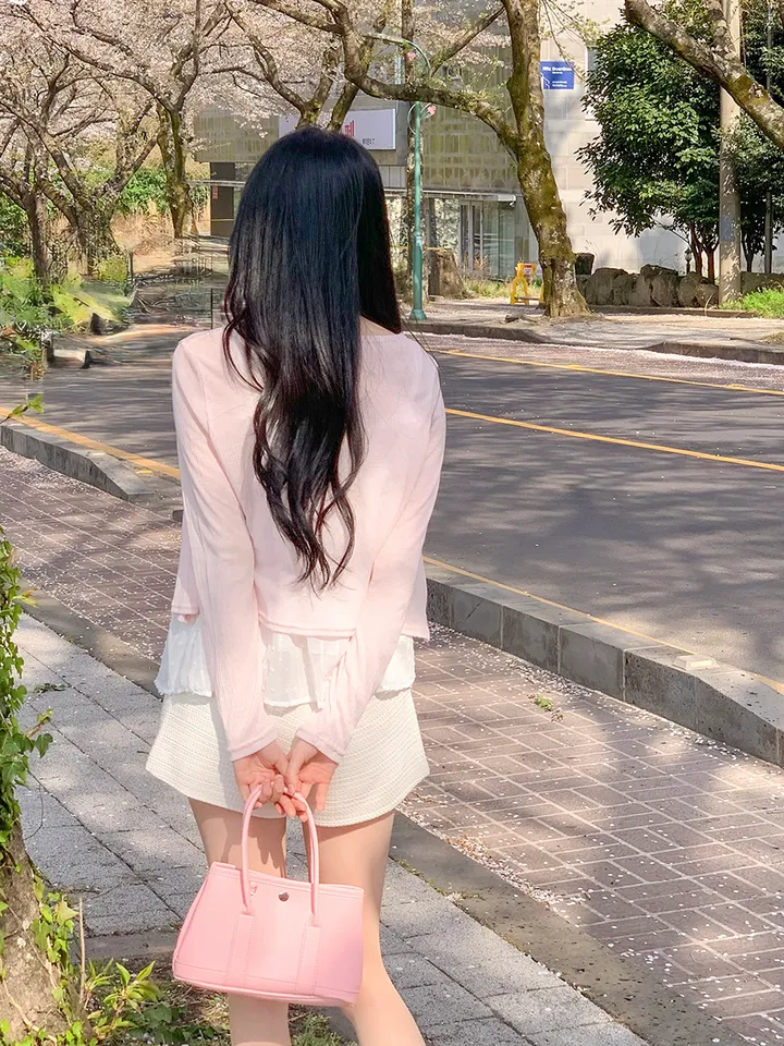 [살랑살랑❤️] 팬던트 시스루 크롭 가디건 - 5color (살안타템/데일리/골지/파스텔/브이넥/긴팔/아이스/후들후들핏) 상세 이미지 12