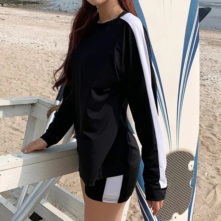 박시 배색 래쉬가드 비치웨어 ❤️리뷰1등 오버핏 체형보정 커버업 수영복 여름 물놀이 바캉스 워터밤 비키니 레쉬가드 바캉스룩 여름옷 오버핏래쉬가드 상세 이미지 5