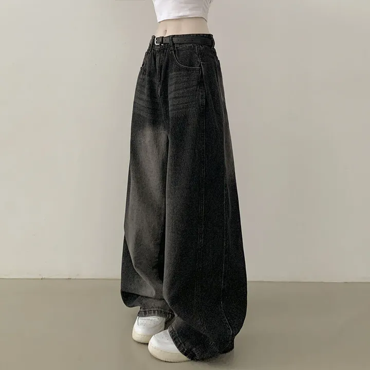 [색감깡패🖤] 사이드 핀턱 빈티지 워싱 하이웨스트 와이드 벌룬 데님팬츠 사계절 청바지 연청 진청 흑청 블랙 상세 이미지 18
