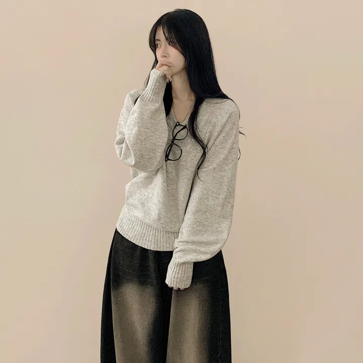 [얇은봄VER/리얼인생핏!] 여리여리~ 베이직 브이넥 나그랑 루즈핏 긴팔 봄니트 상세 이미지 4
