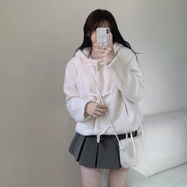 [따뜻아방핏!/모델강추💕] 비숑 더플 떡볶이 뽀글이 후드 크롭 점퍼 숏양털 코트 자켓 상세 이미지 5
