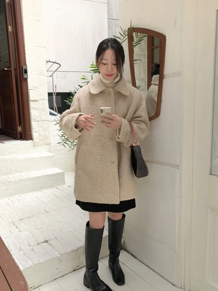 [안감누빔]테이퍼 부클 하프코트*베이지 당일발송 상세 이미지 32