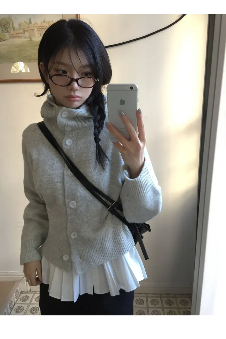 [데일리/빈티지🖤] 모루카 후드 버튼 하이넥 니트 가디건-5color 상세 이미지 13