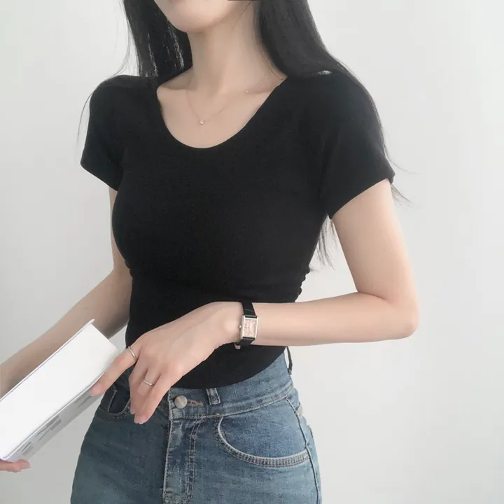 최저가🚚당일출고🚚[2개묶음할인/필수템] 넥들뜸X 부드러움, 깔끔 유넥 옆셔링 크롭 반팔 티셔츠 상세 이미지 27