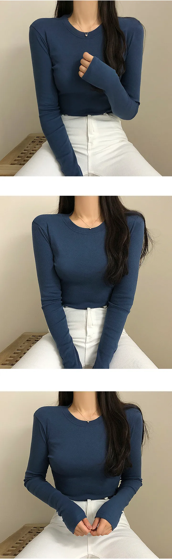 당일출고 [무조건2장드려요!!] 쫀쫀 라운드넥 긴팔 티셔츠 10color 상세 이미지 7