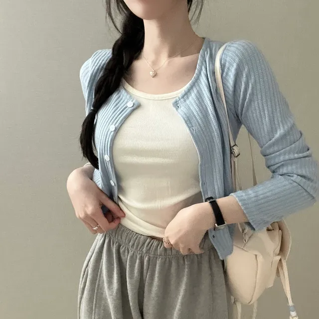 [ 가디건 일체형✨] 로지 옆셔링 레이어드 가디건 티셔츠 (3col) 상세 이미지 9