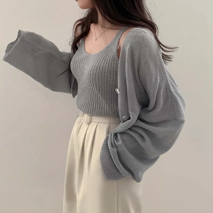 [✨SET가격/3천장 돌파!✨]피부에 달라붙지 않는, 부클 가디건+나시 투피스 세트 상세 이미지 40