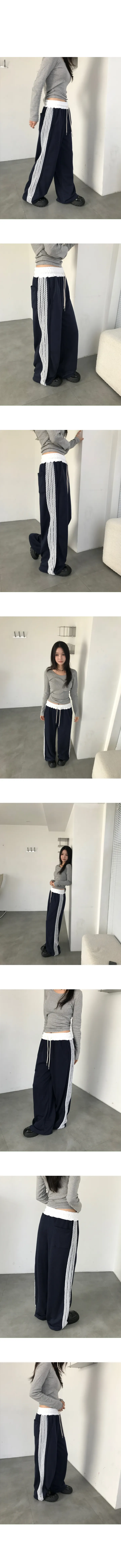 [6color/퀄보장🤍]우비 와이드 배색 레이스 라인 팬츠 상세 이미지 7