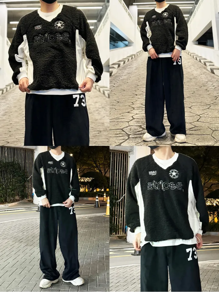[1+1할인]덤블 양털 밍크 후리스 자수 패치 블록코어 스트링 오버핏 브이넥 아노락 맨투맨 상세 이미지 17