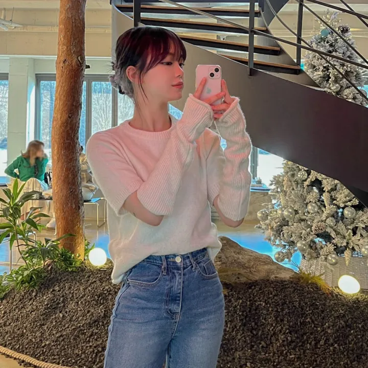 [워머SET/재진행‍🔥] 러블리 보들 울 핸드 워머 니트 세트 루즈핏 트임 반팔 니트티 라운드넥 토시 니트투피스 상세 이미지 23
