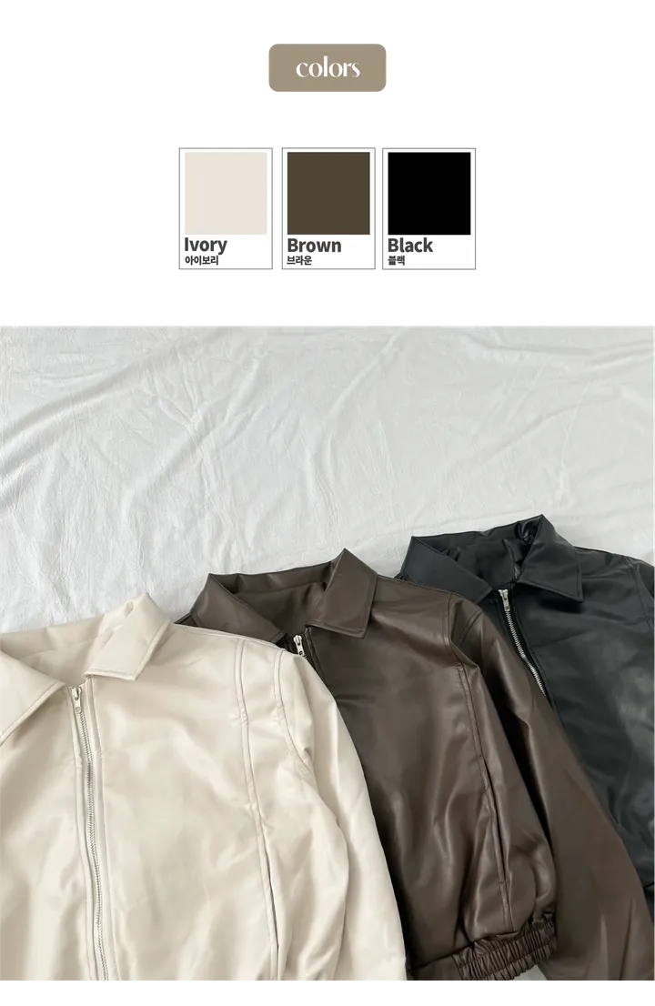 [예쁨보장/가을무드] 블루종 박시 카라 크롭 라이더 가죽 레더 자켓 3color 상세 이미지 3