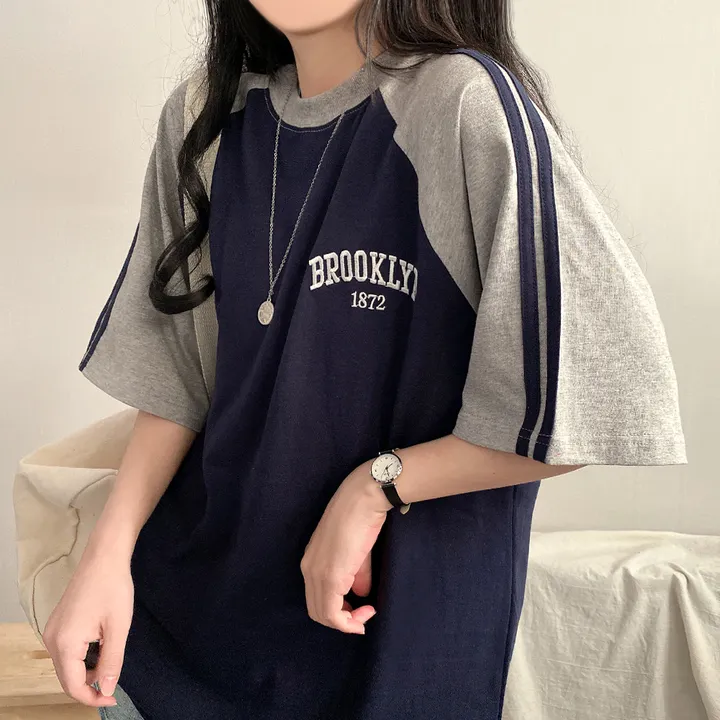 [예쁜/스포티!] 두줄 져지 배색 나그랑 브루클린 자수 데일리 반팔티T 5color 상세 이미지 17