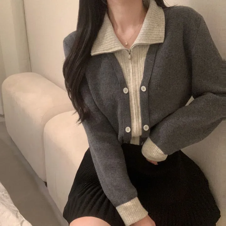 봄신상 레이어드 집업카라배색가디건 상세 이미지 23